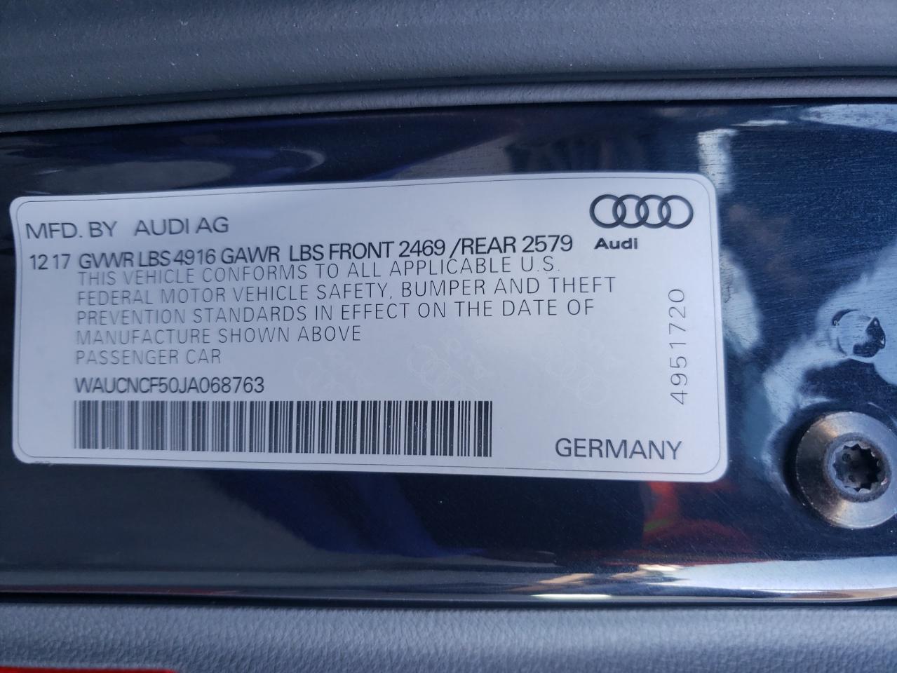 Photo 10 from auction – 2018 AUDI A5 PRESTIG with VIN WAUCNCF50JA068763