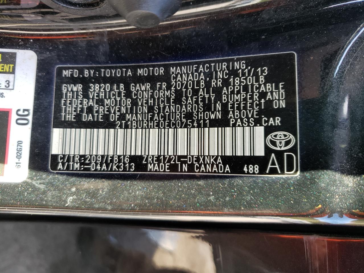Photo 10 from auction – 2014 TOYOTA COROLLA L with VIN 2T1BURHE0EC075411