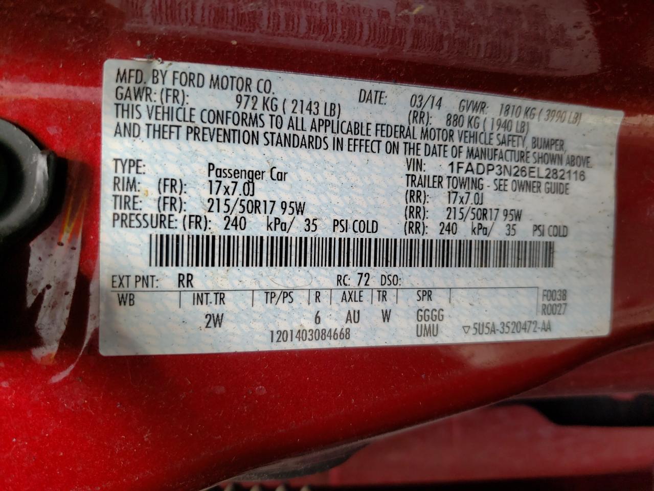 Photo 10 from auction – 2014 FORD FOCUS TITA with VIN 1FADP3N26EL282116