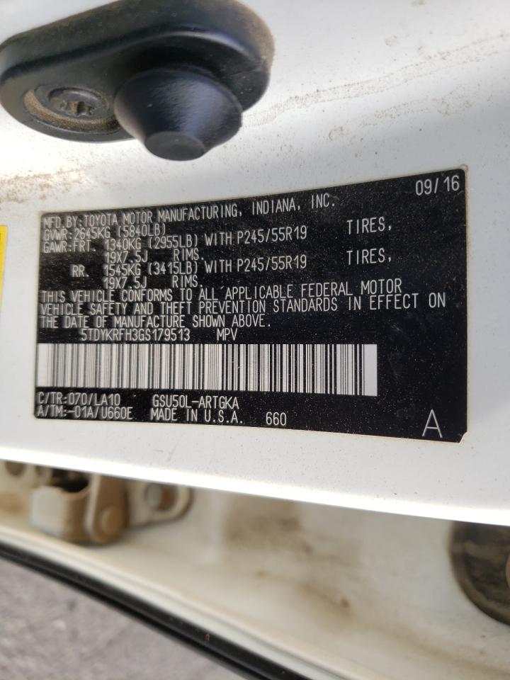 Photo 10 from auction – 2016 TOYOTA HIGHLANDER with VIN 5TDYKRFH3GS179513