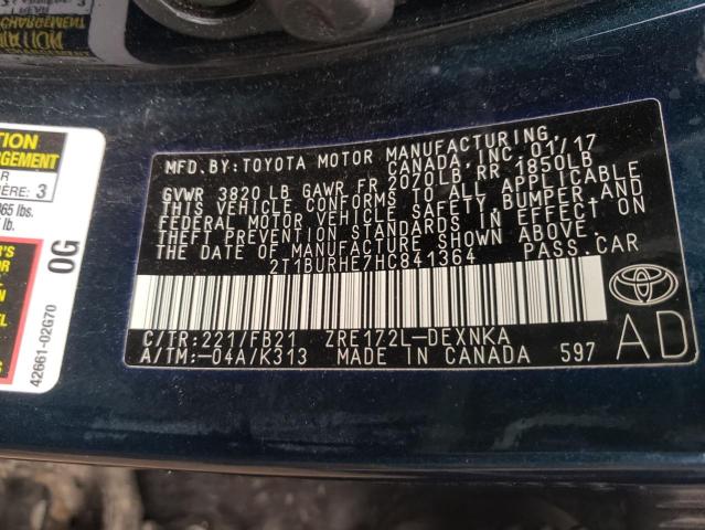Photo 10 from auction – 2017 TOYOTA COROLLA L with VIN 2T1BURHE7HC841364