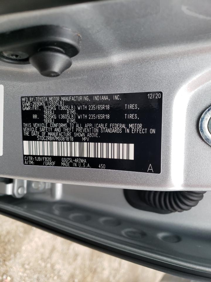 Photo 10 from auction – 2021 TOYOTA HIGHLANDER with VIN 5TDCZRBH7MS081818