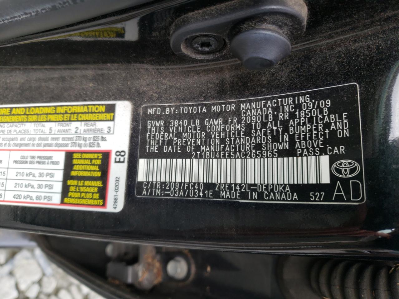 Photo 10 from auction – 2010 TOYOTA COROLLA BA with VIN 2T1BU4EE5AC265965