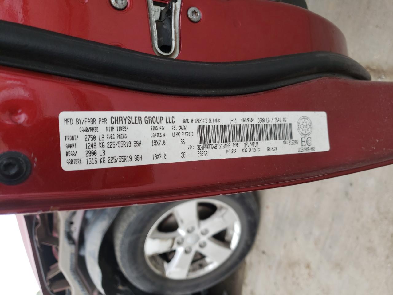 Фото 10 с аукциона – 2011 DODGE JOURNEY R/ с VIN 3D4PH6FG4BT518166
