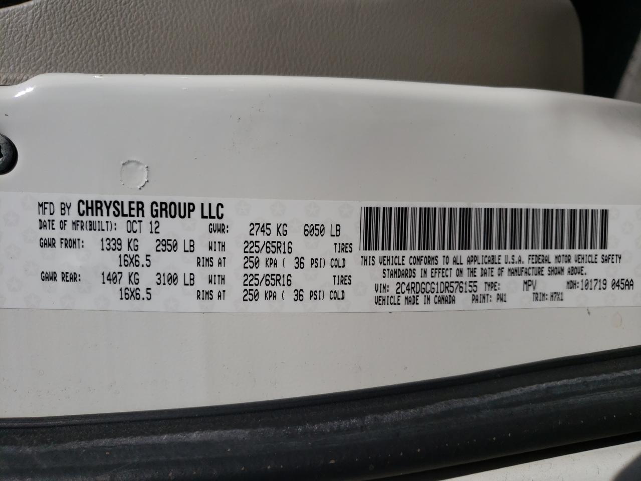 Photo 10 from auction – 2013 DODGE GRAND CARA with VIN 2C4RDGCG1DR576155