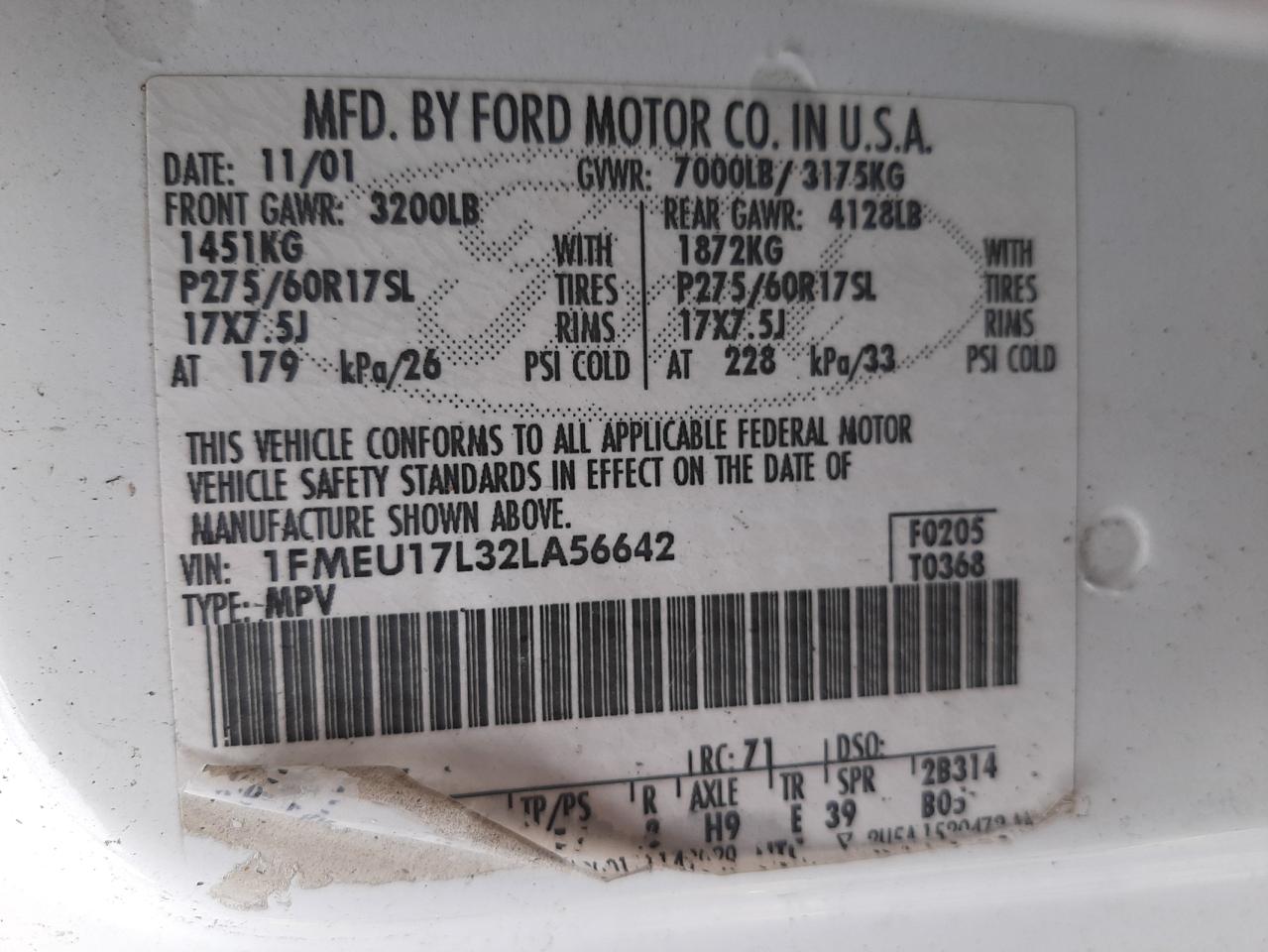 Photo 20 from auction – 2002 FORD EXPEDITION with VIN 1FMEU17L32LA56642