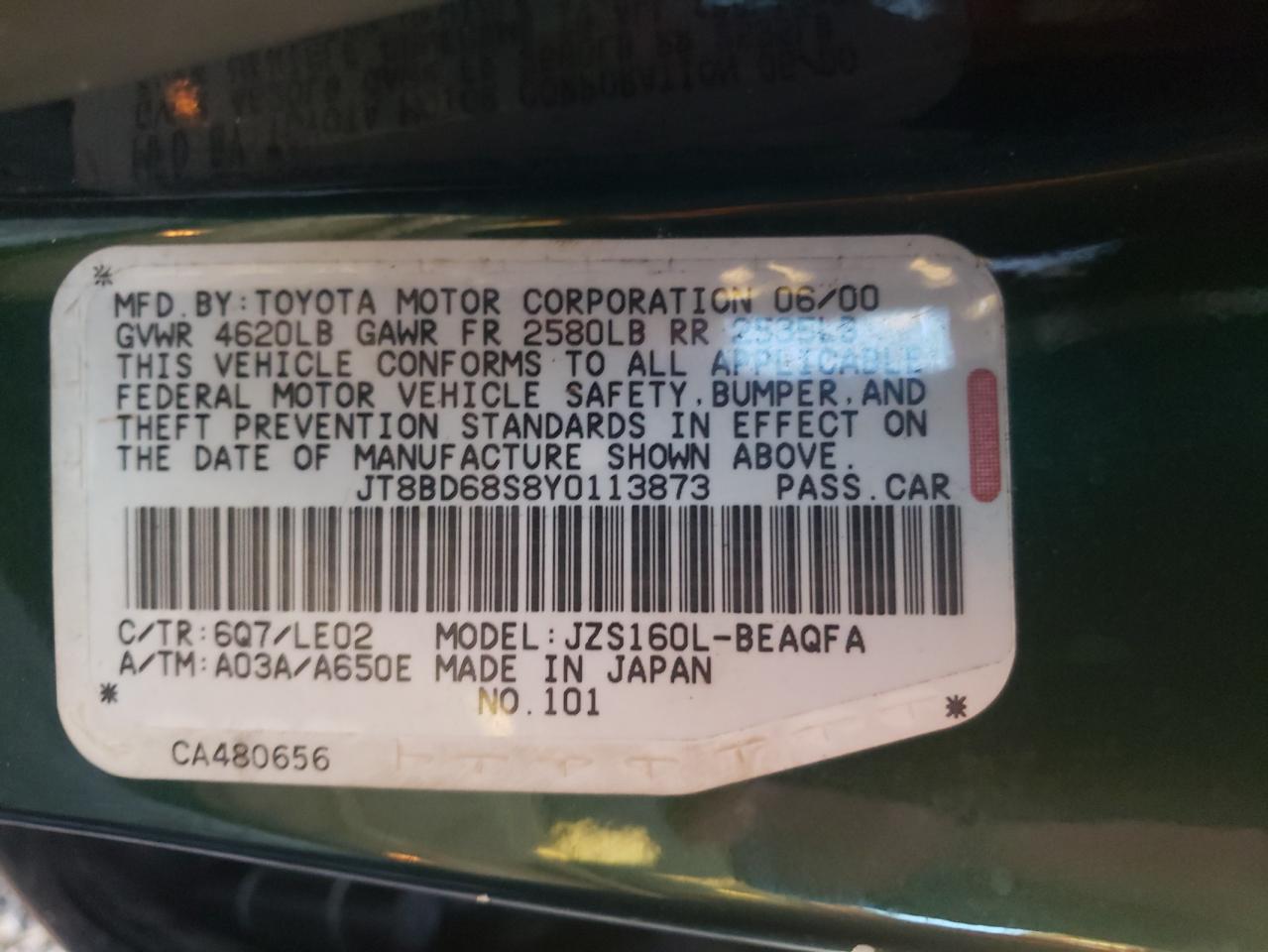 Photo 10 from auction – 2000 LEXUS GS 300 with VIN JT8BD68S8Y0113873