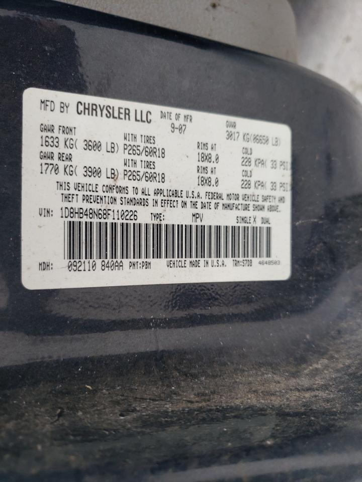 Photo 10 from auction – 2008 DODGE DURANGO SL with VIN 1D8HB48N68F110226