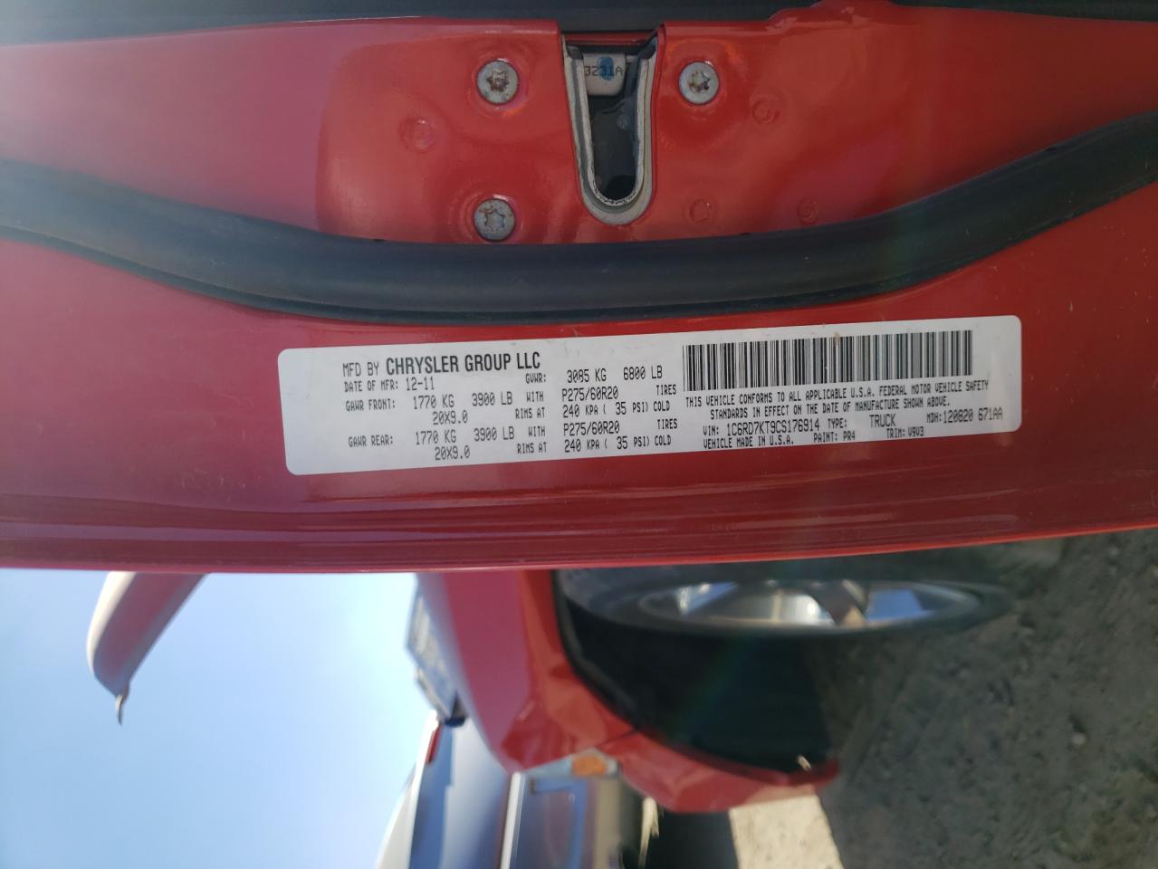 Photo 10 from auction – 2012 DODGE RAM 1500 S with VIN 1C6RD7KT9CS176914