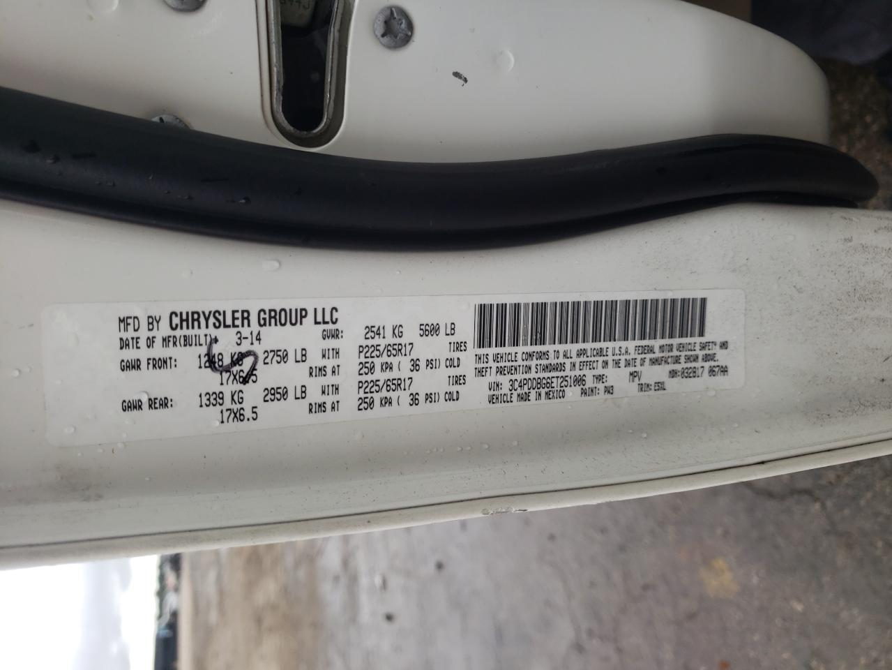 Photo 10 from auction – 2014 DODGE JOURNEY SX with VIN 3C4PDDBG6ET251006