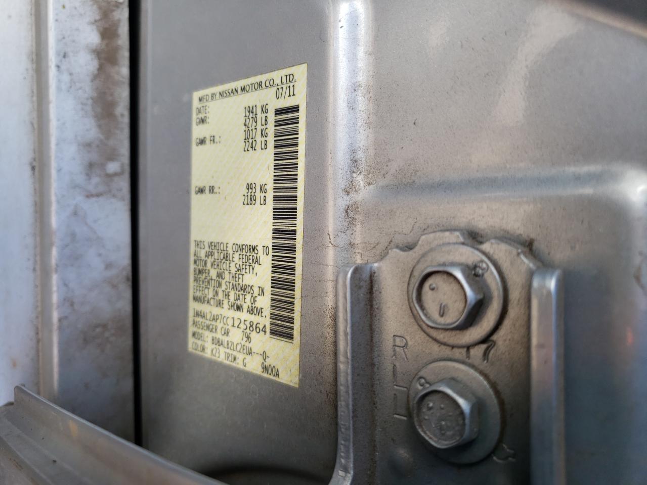 Photo 10 from auction – 2012 NISSAN ALTIMA BAS with VIN 1N4AL2AP7CC125864