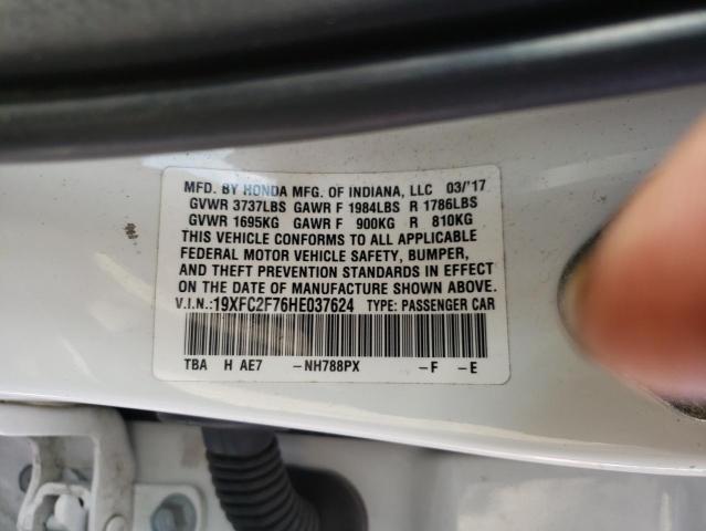 Photo 10 from auction – 2017 HONDA CIVIC EX with VIN 19XFC2F76HE037624