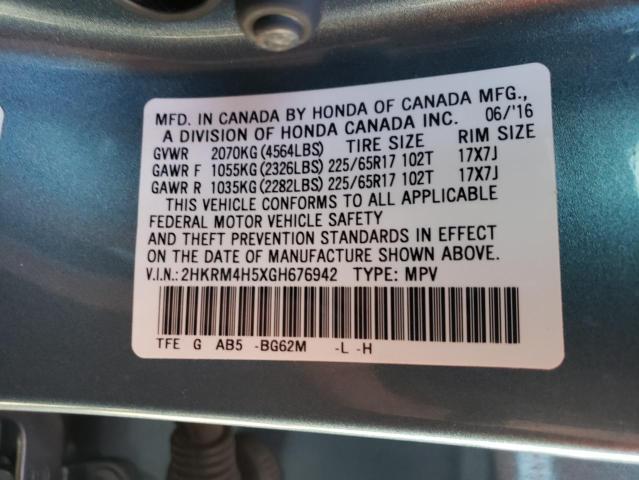 Photo 10 from auction – 2016 HONDA CR-V EX with VIN 2HKRM4H5XGH676942