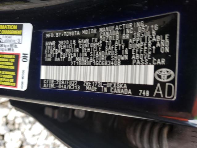 Foto 10 de la subasta – 2016 TOYOTA COROLLA L con VIN 2T1BURHE1GC683408