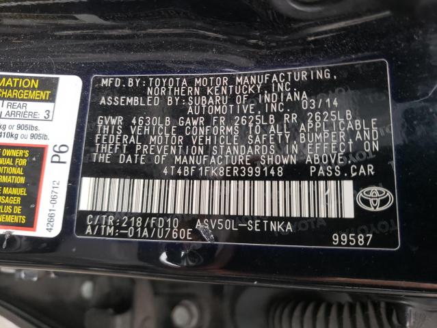 Photo 10 from auction – 2014 TOYOTA CAMRY with VIN 4T4BF1FK8ER399148
