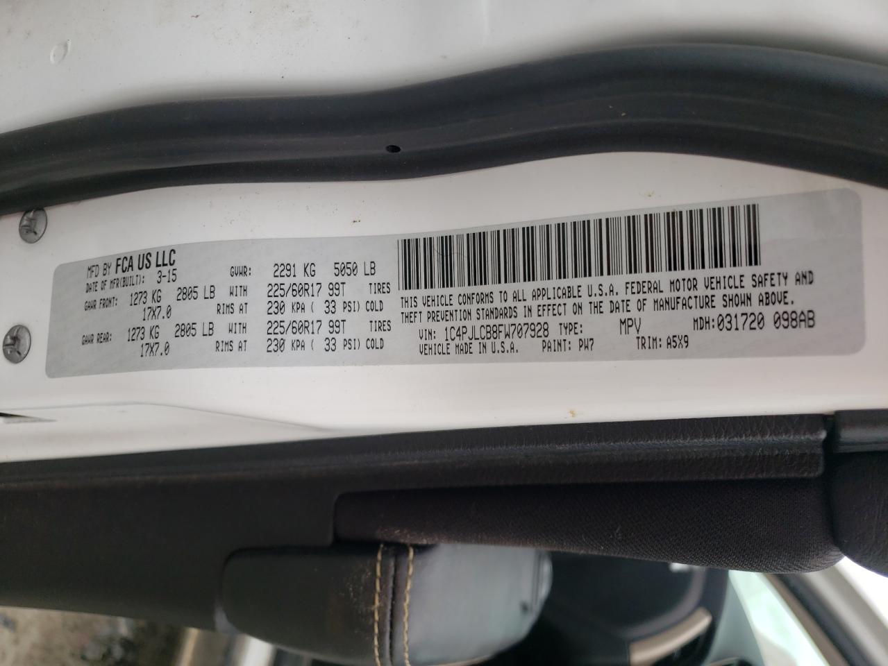 Photo 10 from auction – 2015 JEEP CHEROKEE L with VIN 1C4PJLCB8FW707928