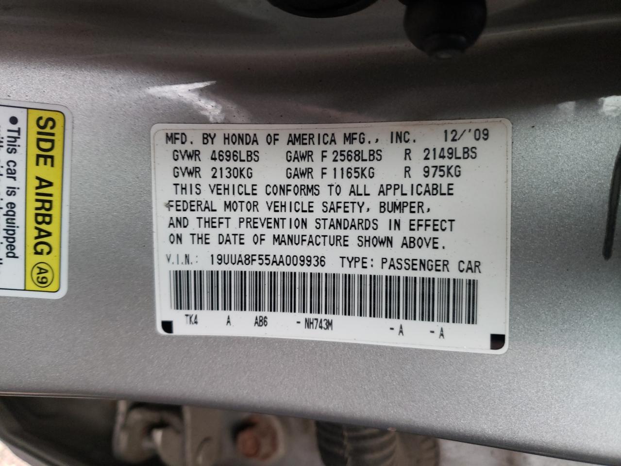 Photo 10 from auction – 2010 ACURA TL with VIN 19UUA8F55AA009936
