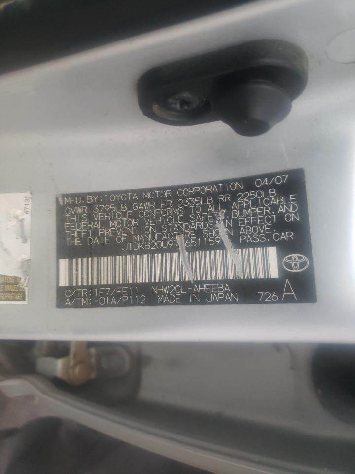 Photo 10 from auction – 2007 TOYOTA PRIUS with VIN JTDKB20U977651159