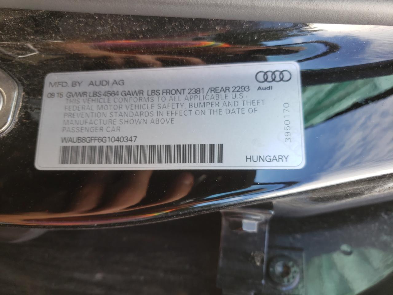Photo 10 from auction – 2016 AUDI A3 PREMIUM with VIN WAUB8GFF6G1040347