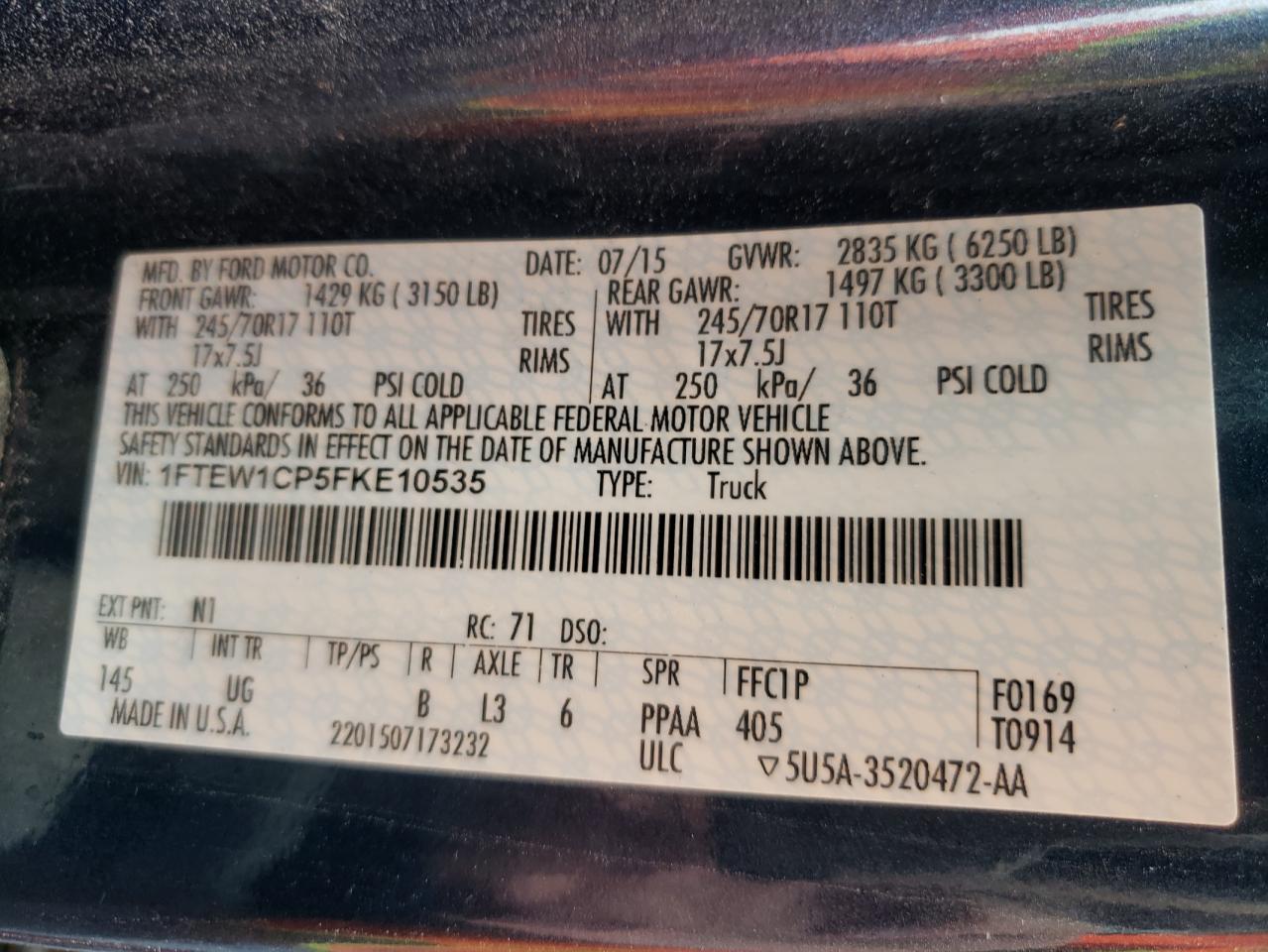 Photo 10 from auction – 2015 FORD F150 SUPER with VIN 1FTEW1CP5FKE10535