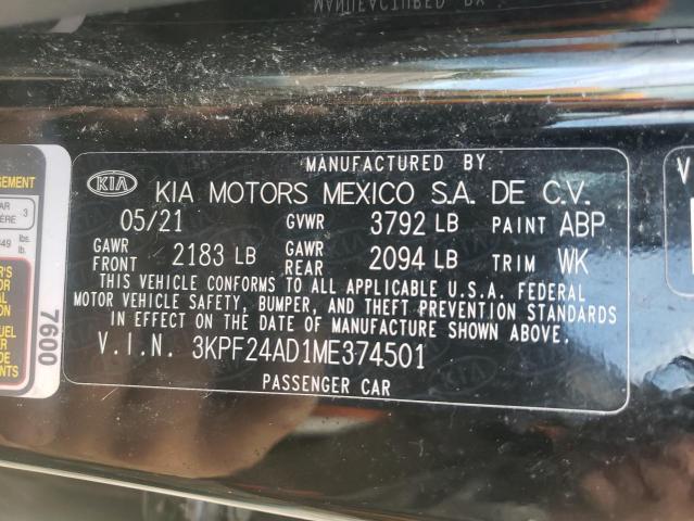 Photo 10 from auction – 2021 KIA FORTE FE with VIN 3KPF24AD1ME374501