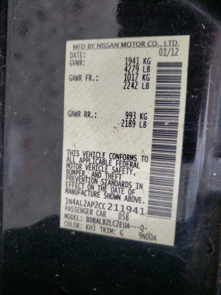 Photo 10 from auction – 2012 NISSAN ALTIMA with VIN 1N4AL2AP2CC211941