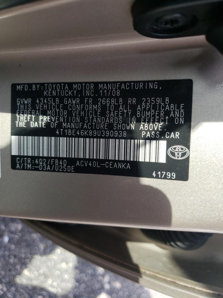 Photo 10 from auction – 2009 TOYOTA CAMRY BASE with VIN 4T1BE46K89U390938