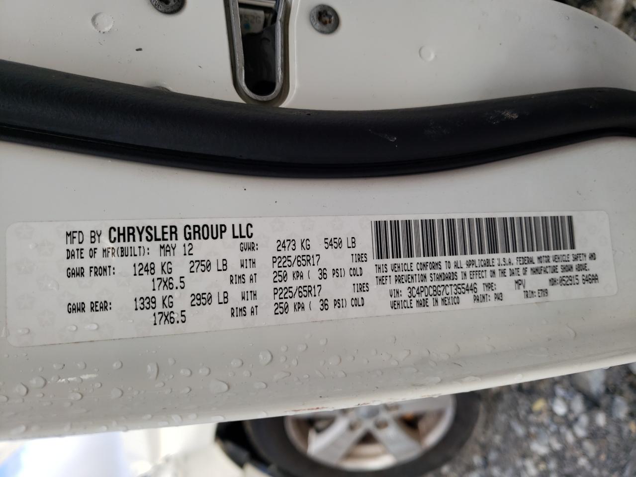 Photo 10 from auction – 2012 DODGE JOURNEY SX with VIN 3C4PDCBG7CT355446