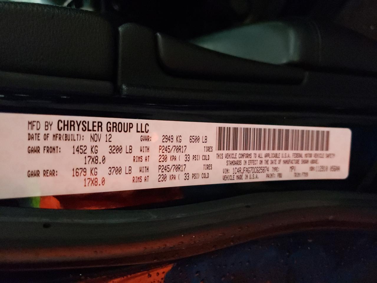 Photo 10 from auction – 2013 JEEP GRAND CHER with VIN 1C4RJFAG7DC625874