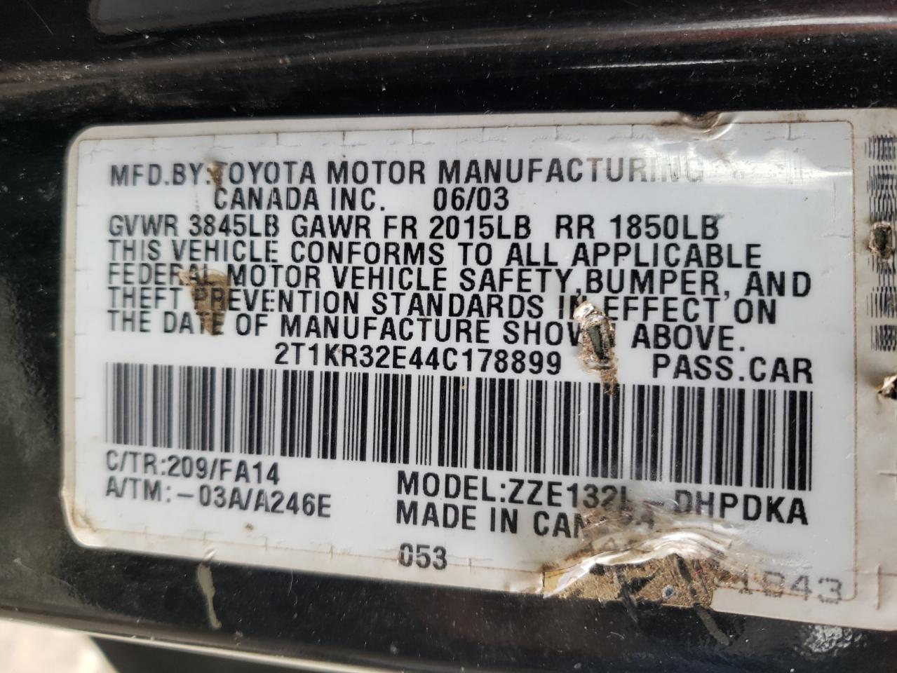 Photo 10 from auction – 2004 TOYOTA COROLLA MA with VIN 2T1KR32E44C178899