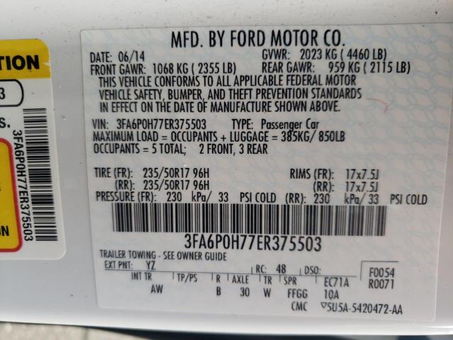 Photo 10 from auction – 2014 FORD FUSION SE with VIN 3FA6P0H77ER375503