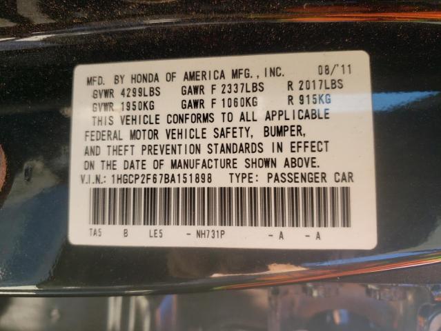 Photo 10 from auction – 2011 HONDA ACCORD SE with VIN 1HGCP2F67BA151898