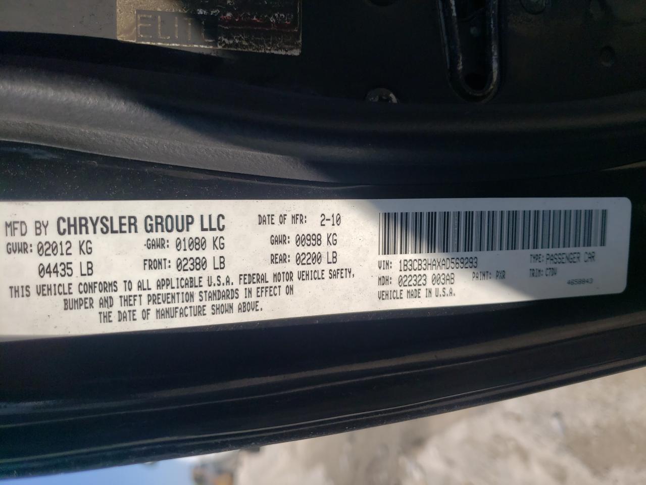 Photo 10 from auction – 2010 DODGE CALIBER MA with VIN 1B3CB3HAXAD569293