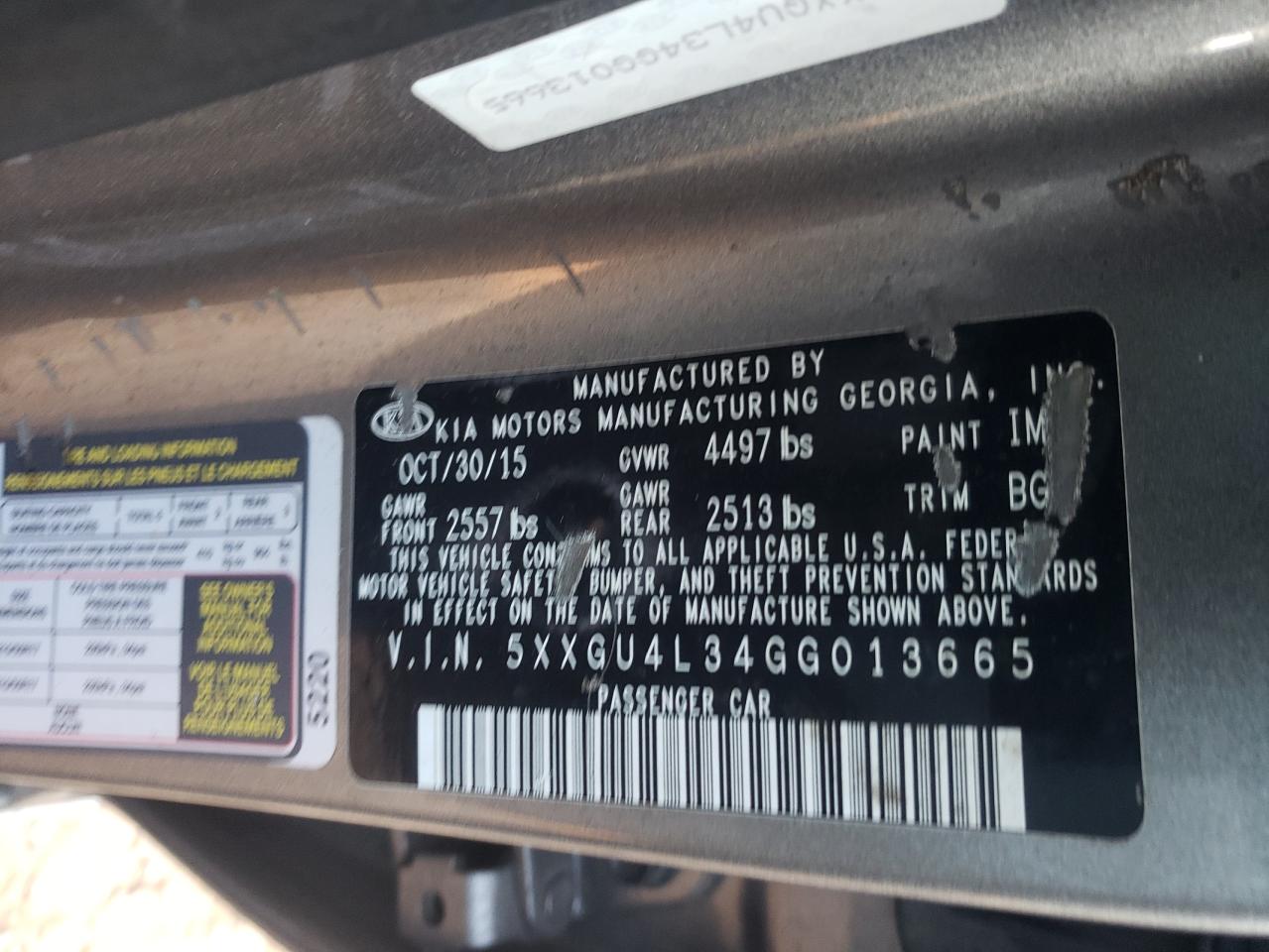 Photo 10 from auction – 2016 KIA OPTIMA EX with VIN 5XXGU4L34GG013665