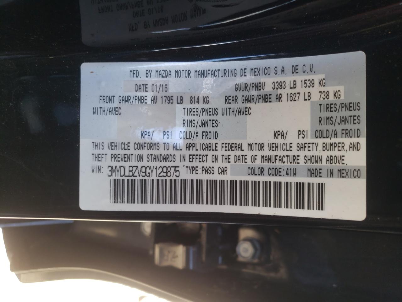 Photo 10 from auction – 2016 SCION IA with VIN 3MYDLBZV9GY129875