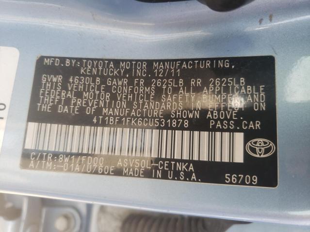 Zdjęcie 10 z aukcji – 2012 TOYOTA CAMRY BASE z VIN 4T1BF1FK6CU531878