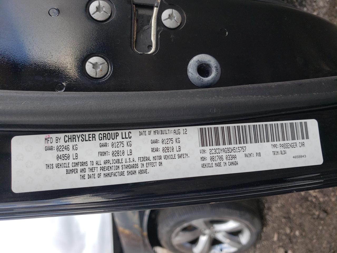 Photo 10 from auction – 2013 DODGE CHALLENGER with VIN 2C3CDYAG9DH515757