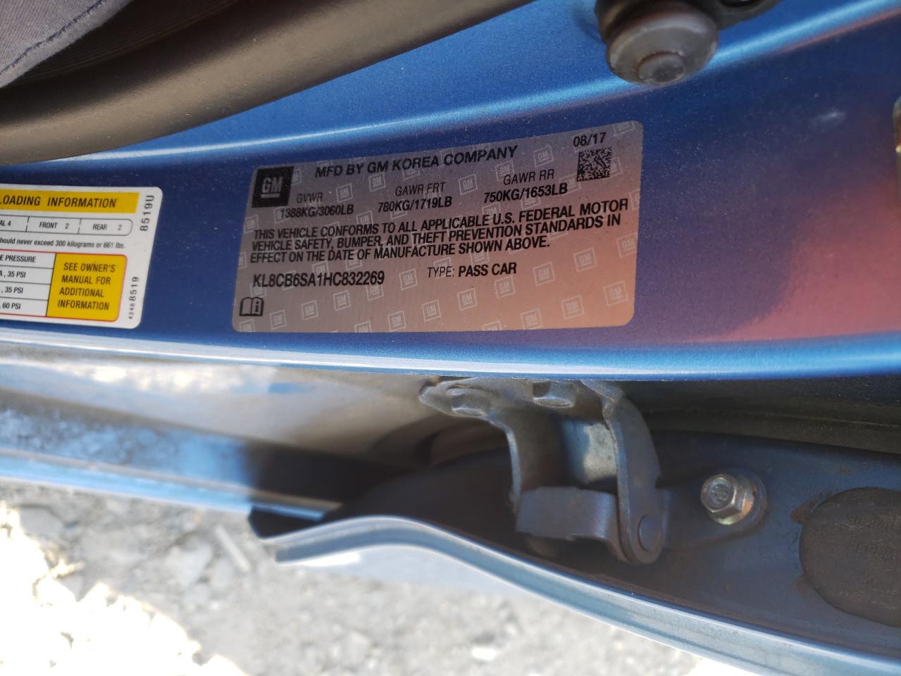 Фото 10 с аукциона – 2017 CHEVROLET SPARK LS с VIN KL8CB6SA1HC832269