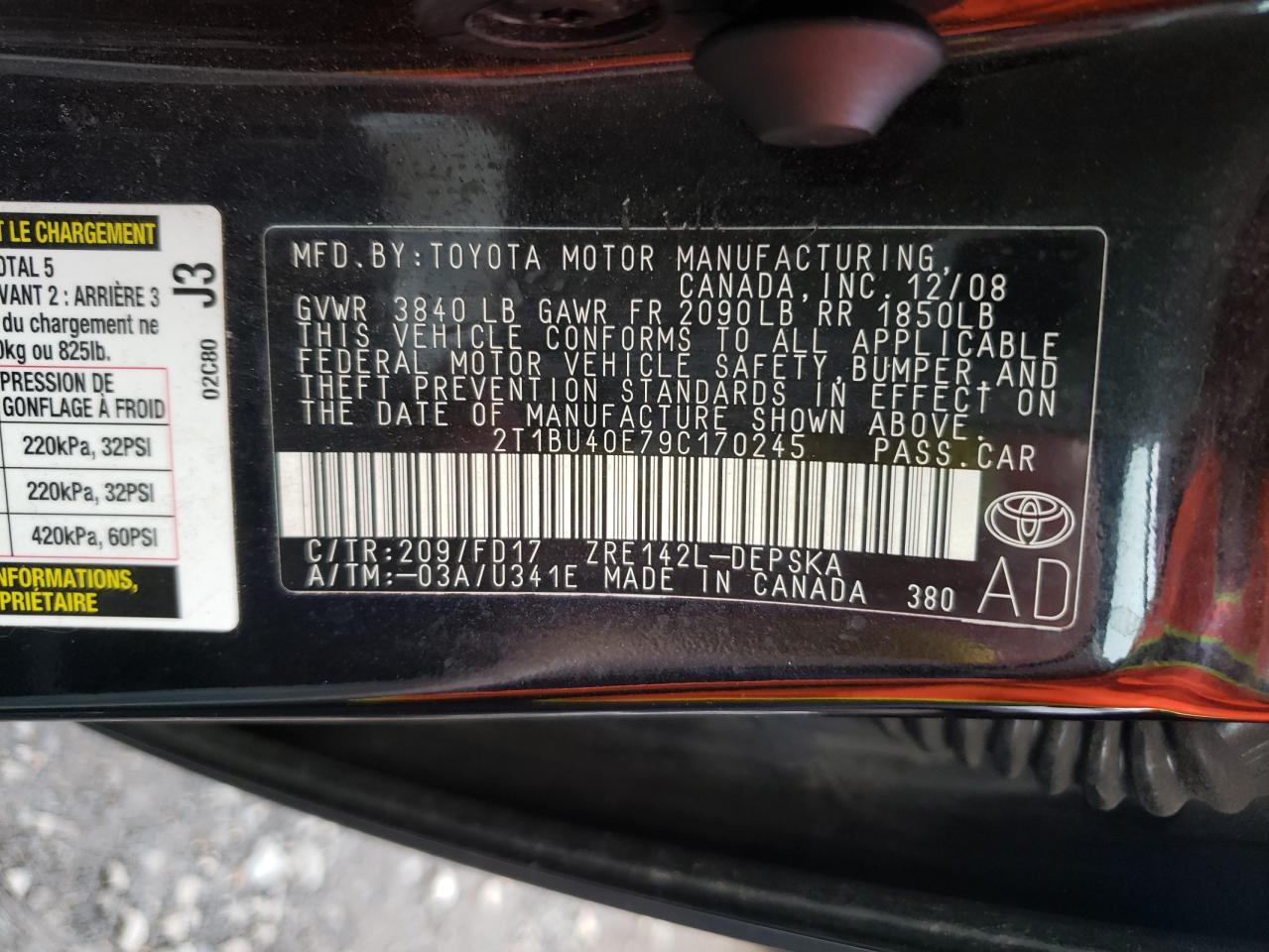 Photo 10 from auction – 2009 TOYOTA COROLLA BA with VIN 2T1BU40E79C170245