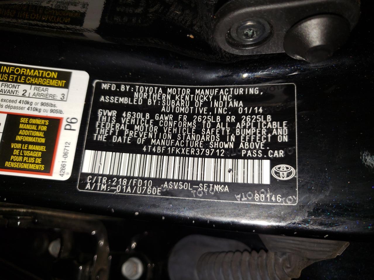 Photo 10 from auction – 2014 TOYOTA CAMRY L with VIN 4T4BF1FKXER379712