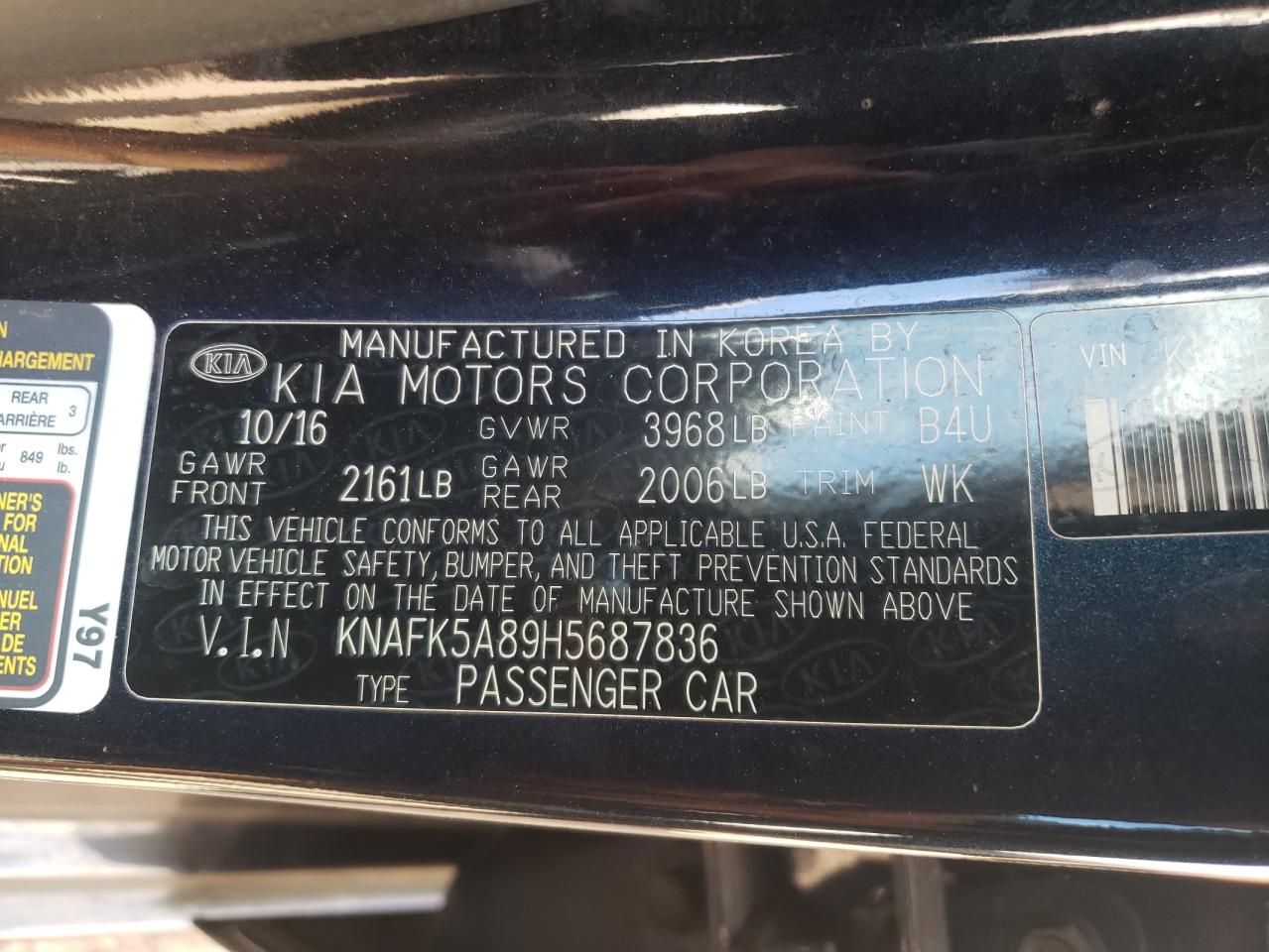 Photo 10 from auction – 2017 KIA FORTE LX with VIN KNAFK5A89H5687836