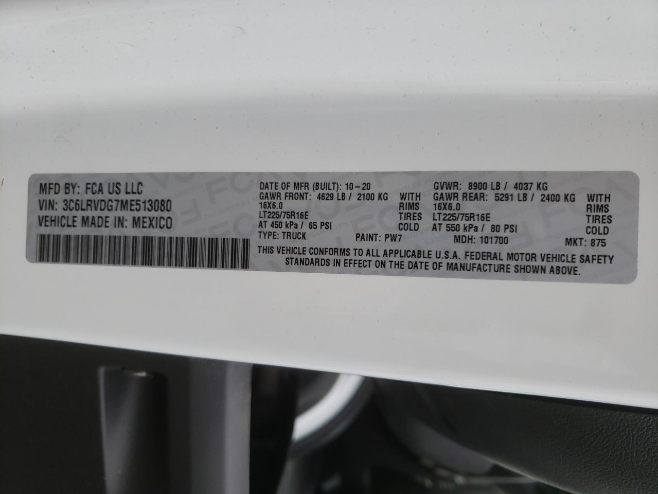 Photo 10 from auction – 2021 RAM PROMASTER with VIN 3C6LRVDG7ME513080