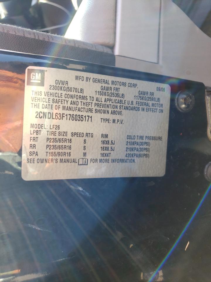 Photo 10 from auction – 2007 CHEVROLET EQUINOX LT with VIN 2CNDL63F176035171