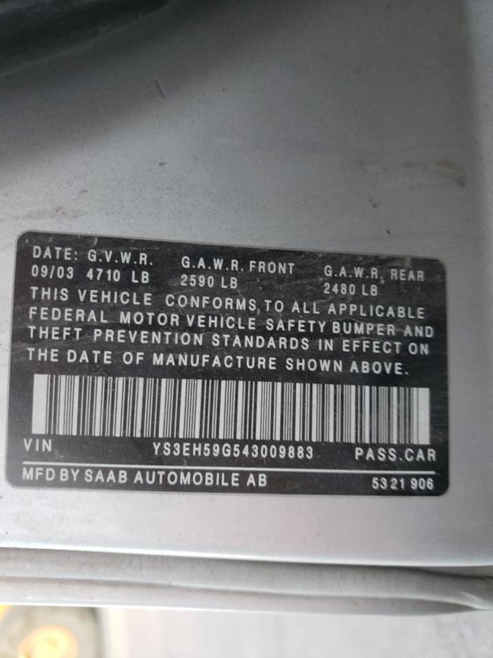 Photo 10 from auction – 2004 SAAB 9-5 AERO with VIN YS3EH59G543009883