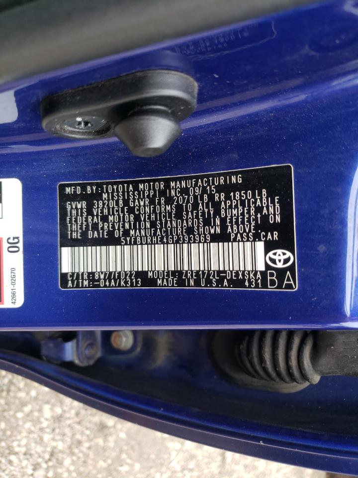 Photo 10 from auction – 2016 TOYOTA COROLLA L with VIN 5YFBURHE4GP393969