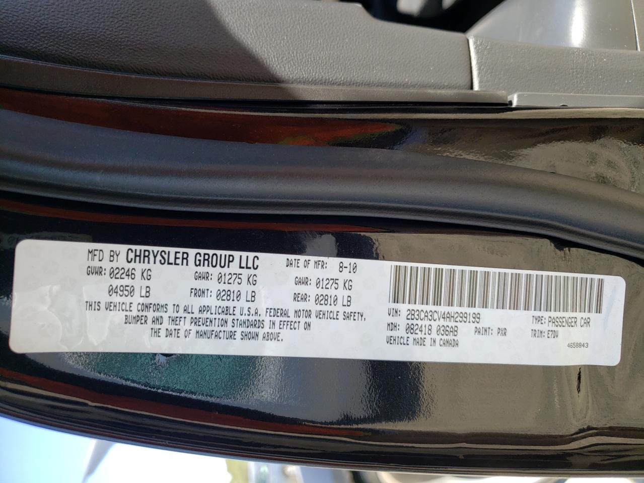 Foto 10 de la subasta – 2010 DODGE CHARGER SX con VIN 2B3CA3CV4AH299199