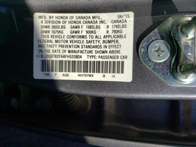 Photo 10 from auction – 2015 HONDA CIVIC HF with VIN 2HGFB2F64FH535804