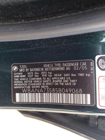 Photo 10 from auction – 2005 BMW 530 I with VIN WBANA73585B049068