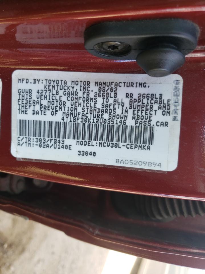 Photo 10 from auction – 2002 TOYOTA CAMRY LE with VIN 4T1BF30K12U035146