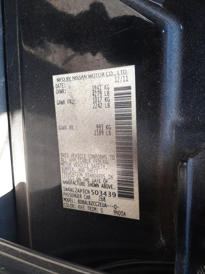 Photo 10 from auction – 2012 NISSAN ALTIMA BAS with VIN 1N4AL2AP3CN503439